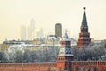 Blagoveschenskaya and Borovitskaya towers of the Moscow Kremlin. Russia Royalty Free Stock Photo