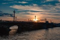 Blagoveschensky Bridge, St. Petersburg city of Russia. Summer sunset, evening. Royalty Free Stock Photo