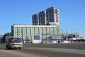 Blagoveshchensk, Russia, October, 21, 2017. Bus near hotel `Yubileinaya` on Lenin street