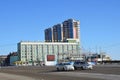 Blagoveshchensk, Russia, October, 21, 2017. Cars are near hotel `Yubileinaya` on Lenin street