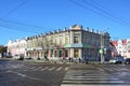 Blagoveshchensk, Russia, October, 21, 2017. People walking near the building of Second shop of commercial House of `I. Ya. Churin Royalty Free Stock Photo