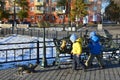 Blagoveshchensk, Russia, October, 21, 2017. Two small children are considering the monument to the unperturbed cat on the embank Royalty Free Stock Photo