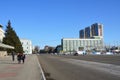 Blagoveshchensk, Russia, October, 21, 2017. People walking on Lenin street in Blagoveshchensk in winter