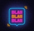Blah neon sign in the speech bubble on brick wall background. Royalty Free Stock Photo