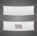 Blanc Fabric Rectangular Banner with Ropes. Vector