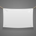 Blanc Fabric Rectangular Banner with Ropes. Vector