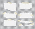 Blanc torn paper sheets with adhesive tapes set. Vector realistic design elements.