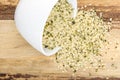 Blanched hemp seeds in bowl Royalty Free Stock Photo