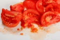 Blanched tomatoes on white. Finely Chopped Tomatoes