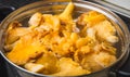 Blanching of chanterelles in a pot