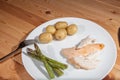 Bland healthly food meal. Boring chicken slimmers dinner with as Royalty Free Stock Photo