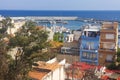 Blanes. View on Blanes from hill. Sea port with yachts and boats in Blanes, Costa Brava, Spain. Mediterranean spanish town Royalty Free Stock Photo