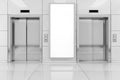 Blank Ad Billboard or Poster near Modern Elevator or Lift with M