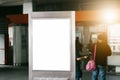 Mock up Poster media template Ads display in Subway station escalator Royalty Free Stock Photo