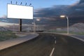 Blank advertising board and winding road, 3d rendering