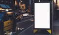 Blank advertising light box on the bus stop, mockup of empty ad billboard on bus station, template banner on background city Royalty Free Stock Photo