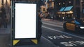 Blank advertising light box on bus stop, mockup of empty ad billboard on night bus station, template banner on background city Royalty Free Stock Photo