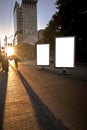 Blank advertising mockup in the street . Poster billboard on the city at night background Royalty Free Stock Photo