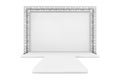Blank Advertising Outdoor Banner on Metal Truss Construction System with Empty Podium. 3d Rendering