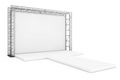 Blank Advertising Outdoor Banner on Metal Truss Construction System with Empty Podium. 3d Rendering