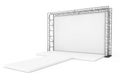 Blank Advertising Outdoor Banner on Metal Truss Construction System with Empty Podium. 3d Rendering