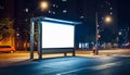 Blank advertising panel on a street at night.AI generated Royalty Free Stock Photo