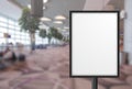 Blank advertising poster banner mockup in modern airport retail environment; large digital lightbox display screen. Billboard, Royalty Free Stock Photo