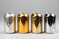 Blank aluminum beverage cans without labels for design mockup and branding presentation projects