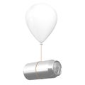 Blank Aluminum Can Floating with White Hellium Balloon. 3d Rendering