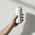 Blank Aluminum Can in Hand Royalty Free Stock Photo