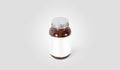 Blank amber glass pill can with white label mock up
