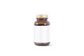 Blank amber glass pill can with white label mockup, isolated