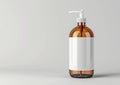 Blank amber glass pump bottle with white mockup