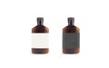 Blank amber plastic bottle with black and white label mockup
