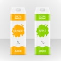 Blank apple or orange juice carton branding box. Juice or milk cardboard package. Drink small box illustration Royalty Free Stock Photo