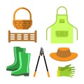 Blank apron and gardening tools isolated vector.