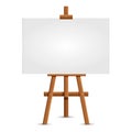 Blank art board and realistic wooden easel. Wooden Brown Easel with Mock Up Empty Blank Square Canvas Isolated on white backgroun Royalty Free Stock Photo