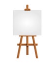Blank art board and realistic wooden easel. Wooden Brown Easel with Mock Up Empty Blank Square Canvas Isolated on white backgroun