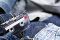 Audio Cassette on Denim Royalty Free Stock Photo