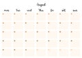 Blank august 2022 a4 printable calendar. Cute simple planner sheet for planning events and dates. Empty space for notes
