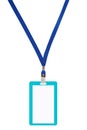 Blank badge with blue neckband. Royalty Free Stock Photo