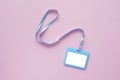 Blank badge mockup on blue background. Royalty Free Stock Photo