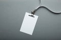 Blank badge mockup isolated on grey clipping path. Name Tag with ribbon, Corporate design