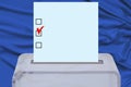 Blank ballot paper over a transparent ballot box, blank for a designer, concept of state elections, referendum