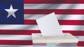 Blank ballot with space for text or logo is dropped into the ballot box against the background of the flag of Liberia.