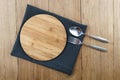 Blank bamboo wood chopping block spoon and fork.