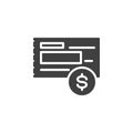 Blank bank check and dollar coin vector icon