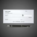 Blank bank check template and pen Royalty Free Stock Photo