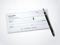Blank bank check template and pen Royalty Free Stock Photo