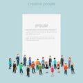 Blank banner template crowd micro people flat 3d web isometric